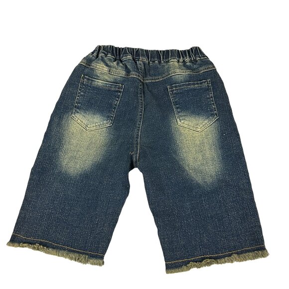 Childrens Denim Shorts Elastic Waist Distressed Look Size 150 US Size 12 - Picture 2 of 6